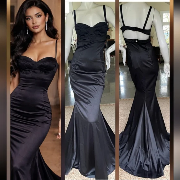🔥NWT Roberto Cavalier Vintage Black Slinky Bustier Gown Maxi Dress 40 / 4 XS S - Picture 1 of 16